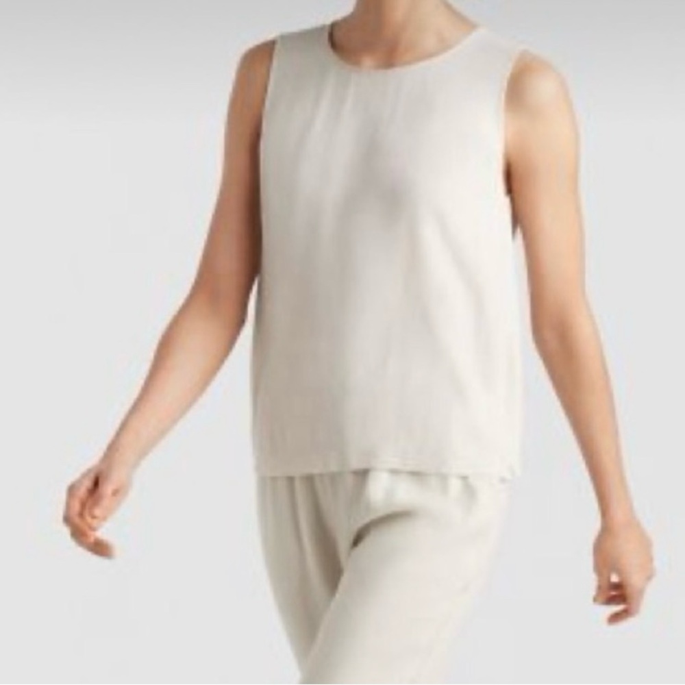 EILEEN FISHER Bone Georgette Silk Round Neck Shell